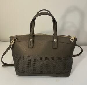 Henri Bendel WEST 57TH Large Brown Perforated Satchel Purse Gold Accents NWOT